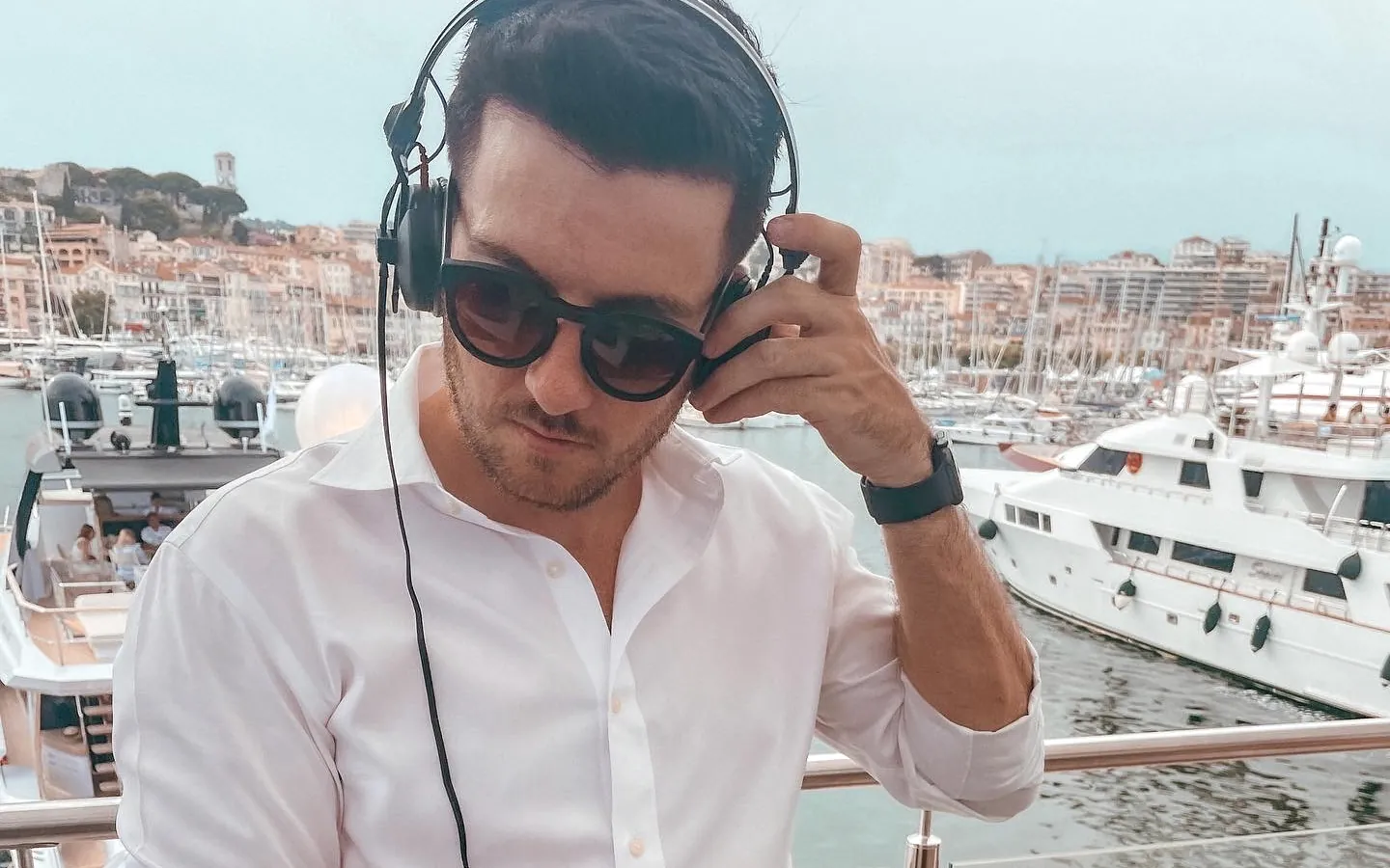 James Campbell DJing over Cannes harbour for The Wall Street Journal